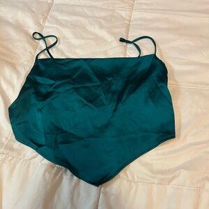 Teal Satin Crop Top